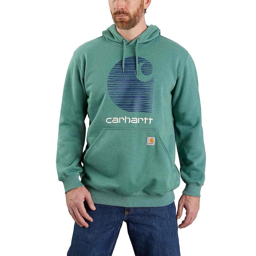 Carhartt Men's Green Hoodie with Blue Logo